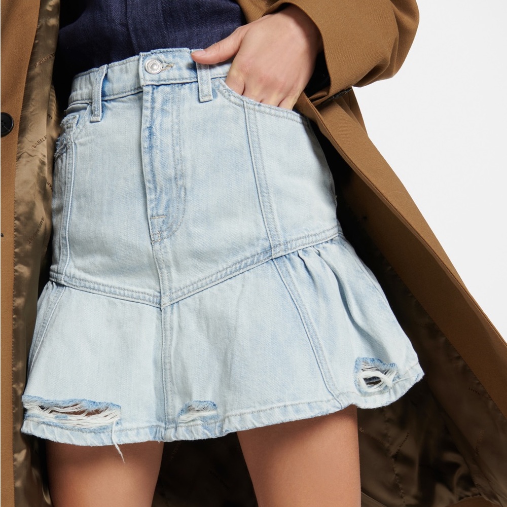 7 For All Mankind x Cara Delevingne Peplum Denim Mini Skirt